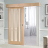 Single Sliding Door & Wall Track - Utah 3 Pane Oak Door - Frosted Glass - Prefinished