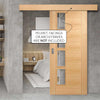 Single Sliding Door & Wall Track - Vancouver 4 Pane Oak Door - Clear Glazed Offset - Prefinished