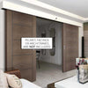 Double Sliding Door & Wall Track - Vancouver Flush Chocolate Grey Doors - Prefinished