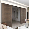 Double Sliding Door & Wall Track - Vancouver Flush Chocolate Grey Doors - Prefinished