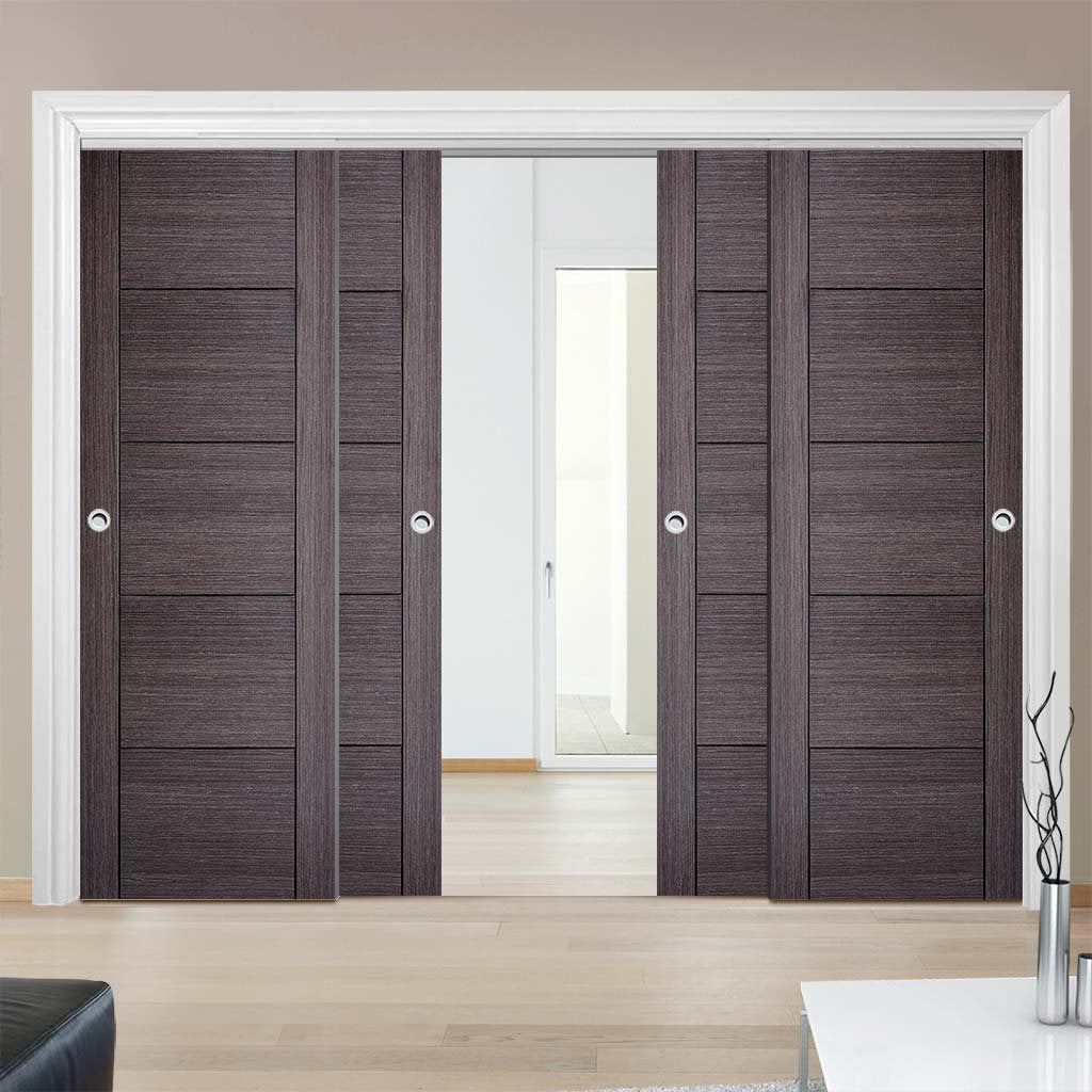 Four Sliding Doors and Frame Kit - Vancouver Flush Ash Grey Door - Prefinished