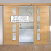 Double Sliding Door & Wall Track - Vancouver 4 Pane Oak Doors - Clear Glazed Offset - Prefinished