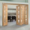 Four Folding Doors & Frame Kit - Vancouver 4 Pane Oak 3+1 - Clear Glazed Offset - Prefinished