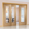 Bespoke Thruslide Varese Oak Glazed - 3 Sliding Doors and Frame Kit - Aluminium Inlay - Prefinished