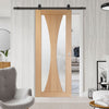 Top Mounted Black Sliding Track & Door - Verona Oak Door - Obscure Glass - Unfinished