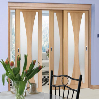 Image: Bespoke Thruslide Verona Oak Glazed - 3 Sliding Doors and Frame Kit