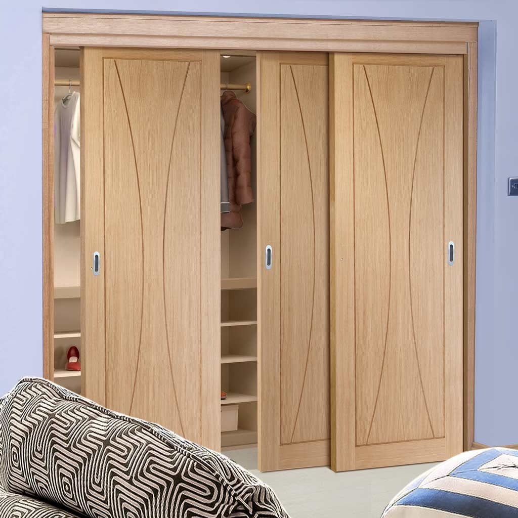 Bespoke Thruslide Verona Oak Flush 3 Door Wardrobe and Frame Kit