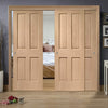 Pass-Easi Three Sliding Doors and Frame Kit - Victorian Oak 4 Panel Door - No Raised Mouldings - Prefinished