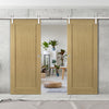 Double Sliding Door & Stainless Barn Steel Track - Walden American Oak Veneer Door - Unfinished