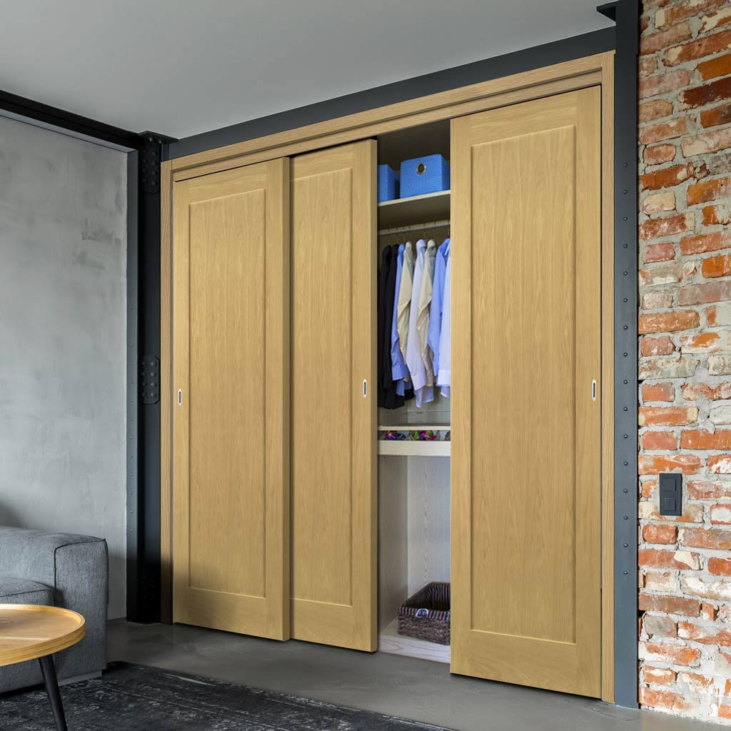 Three Sliding Maximal Wardrobe Doors & Frame Kit - Walden Real American Oak Veneer Door - Unfinished