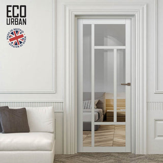 Image: Handmade Eco-Urban Morningside 5 Pane Solid Wood Internal Door UK Made DD6437G Clear Glass - Eco-Urban® Cloud White Premium Primed