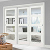 Pass-Easi Three Sliding Doors and Frame Kit - Coventry White Primed Shaker Door - Clear Glass