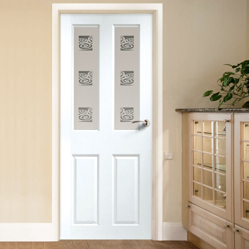 Grainger Internal PVC Door with Beaumont Sandblasted Design Glass