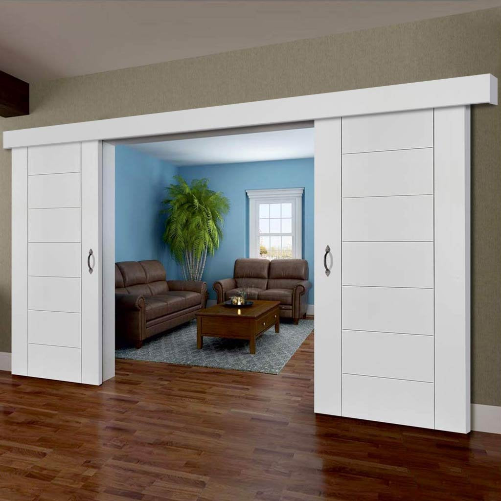 Double Sliding Door & Wall Track - Palermo Flush Doors - White Primed