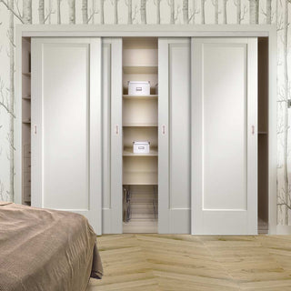 Image: Bespoke Thruslide P10 1 Panel 4 Door Wardrobe and Frame Kit - White Primed