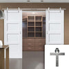 Double Sliding Door & Stainless Steel Barn Track - Shaker 4 Panel Doors - White Primed