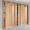 Four Sliding Wardrobe Doors & Frame Kit - Worcester Oak 3 Panel Door - Prefinished