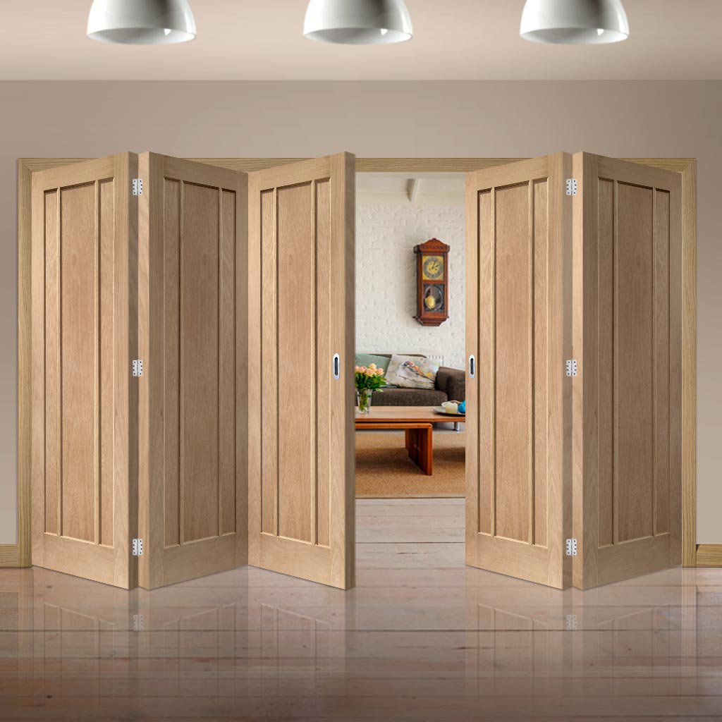 Five Folding Doors And Frame Kit Worcester Oak 3 Panel 32 Prefinish 3680