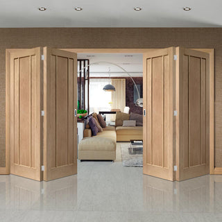 Image: Four Folding Doors & Frame Kit - Worcester Oak 3 Panel 2+2 - Unfinished