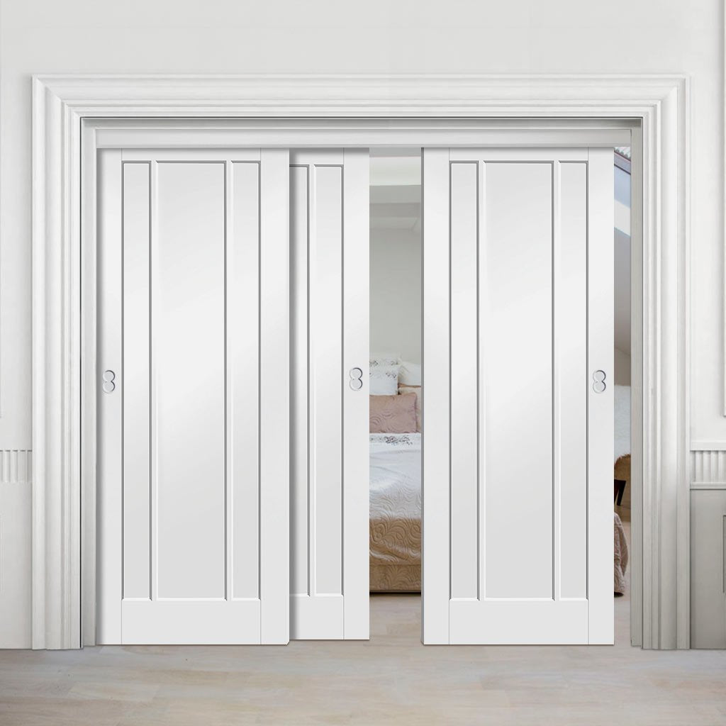 Bespoke Thruslide Worcester 3P - 3 Sliding Doors and Frame Kit - White Primed