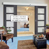 Double Sliding Door & Wall Track - Zanzibar Ash Grey Doors - Clear Glass - Prefinished